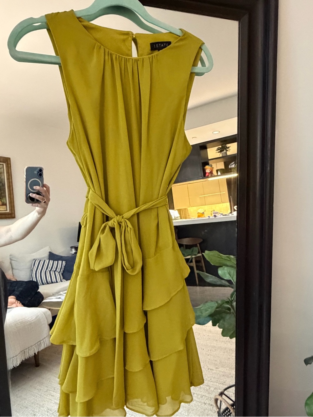 Chifin Ruffled Dress in Mustard Green - 1. State